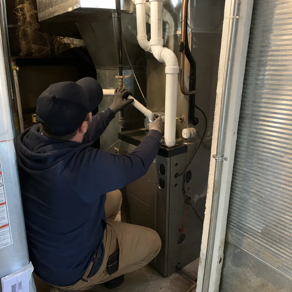 HVAC technician performing professional furnace repair and maintenance